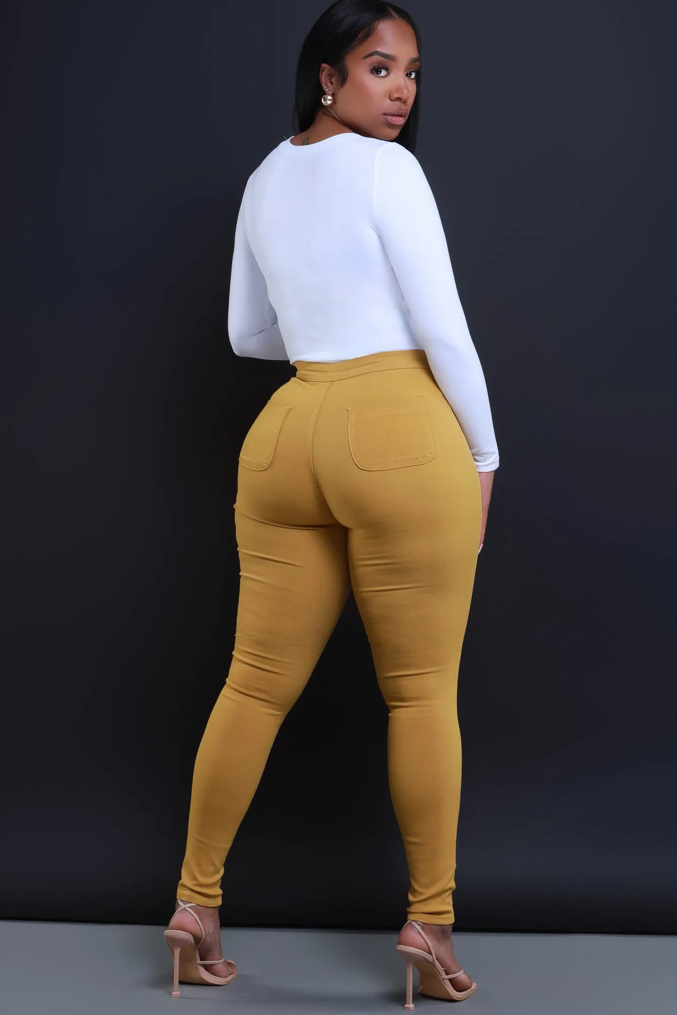 $15.99 Super Swank High Waist Stretchy Jeans - Mustard