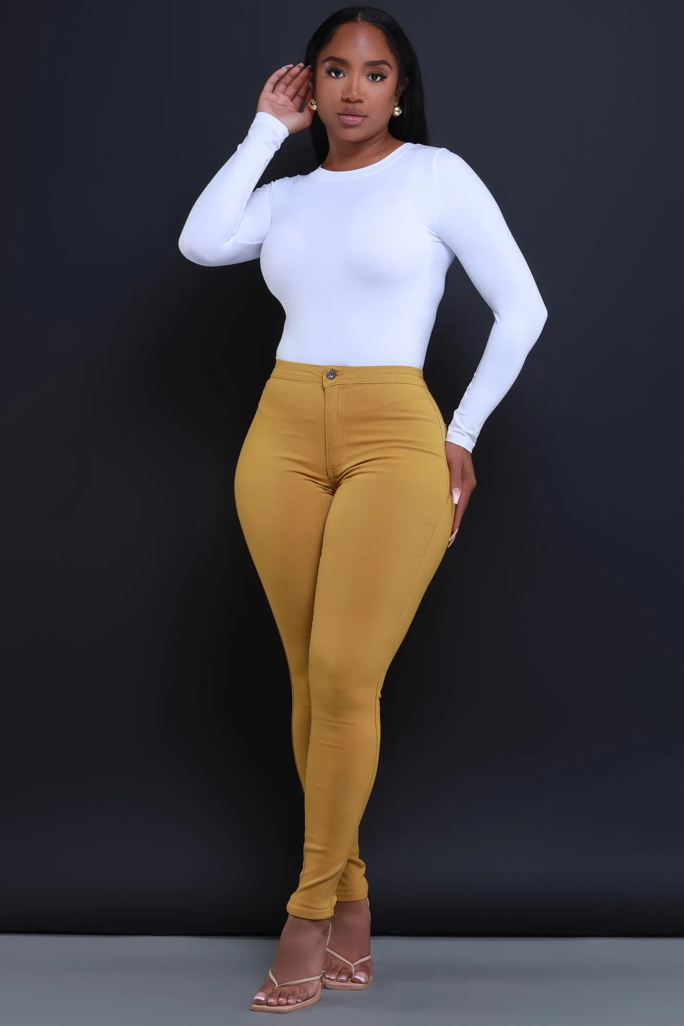 $15.99 Super Swank High Waist Stretchy Jeans - Mustard