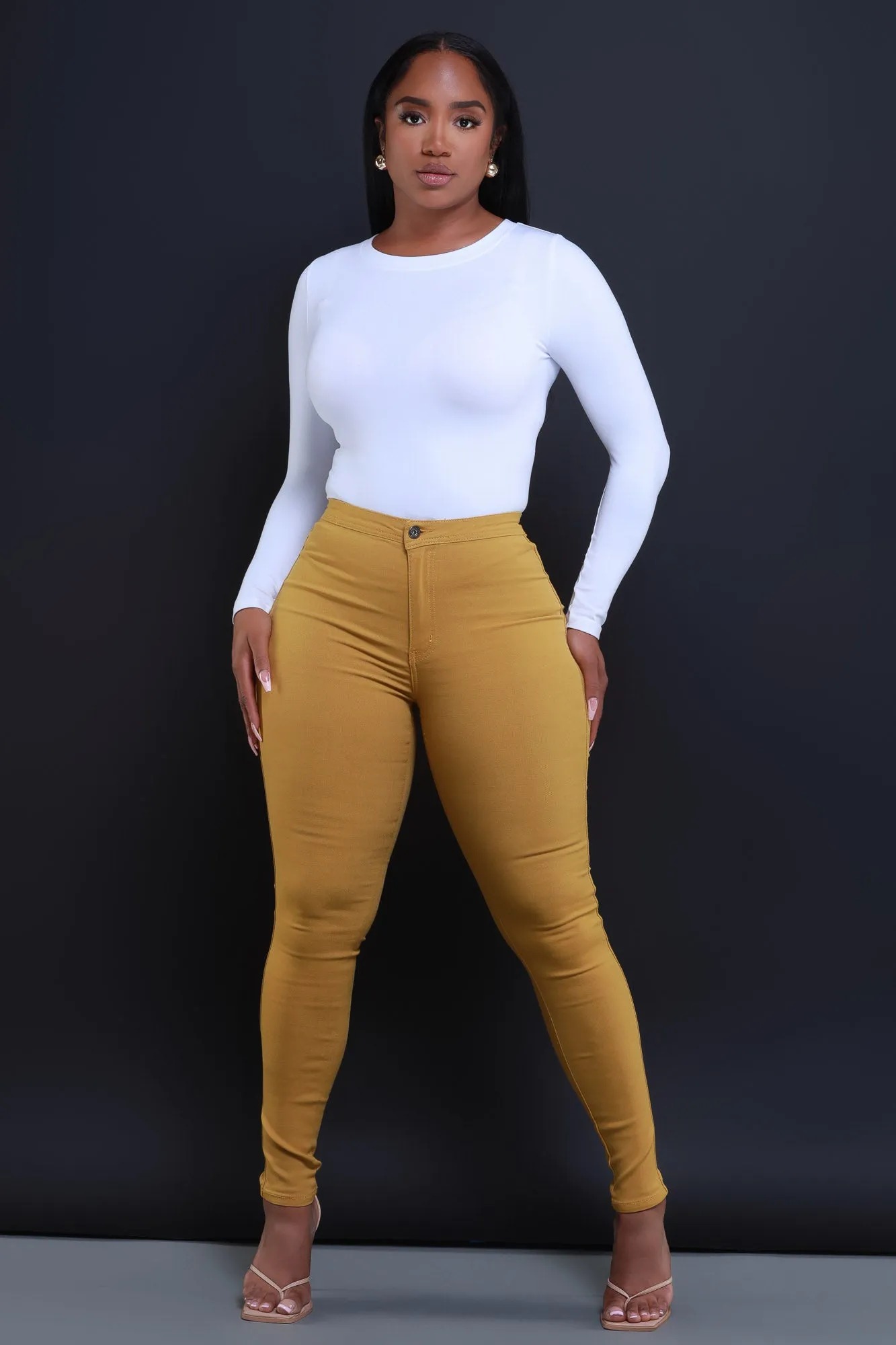 $15.99 Super Swank High Waist Stretchy Jeans - Mustard