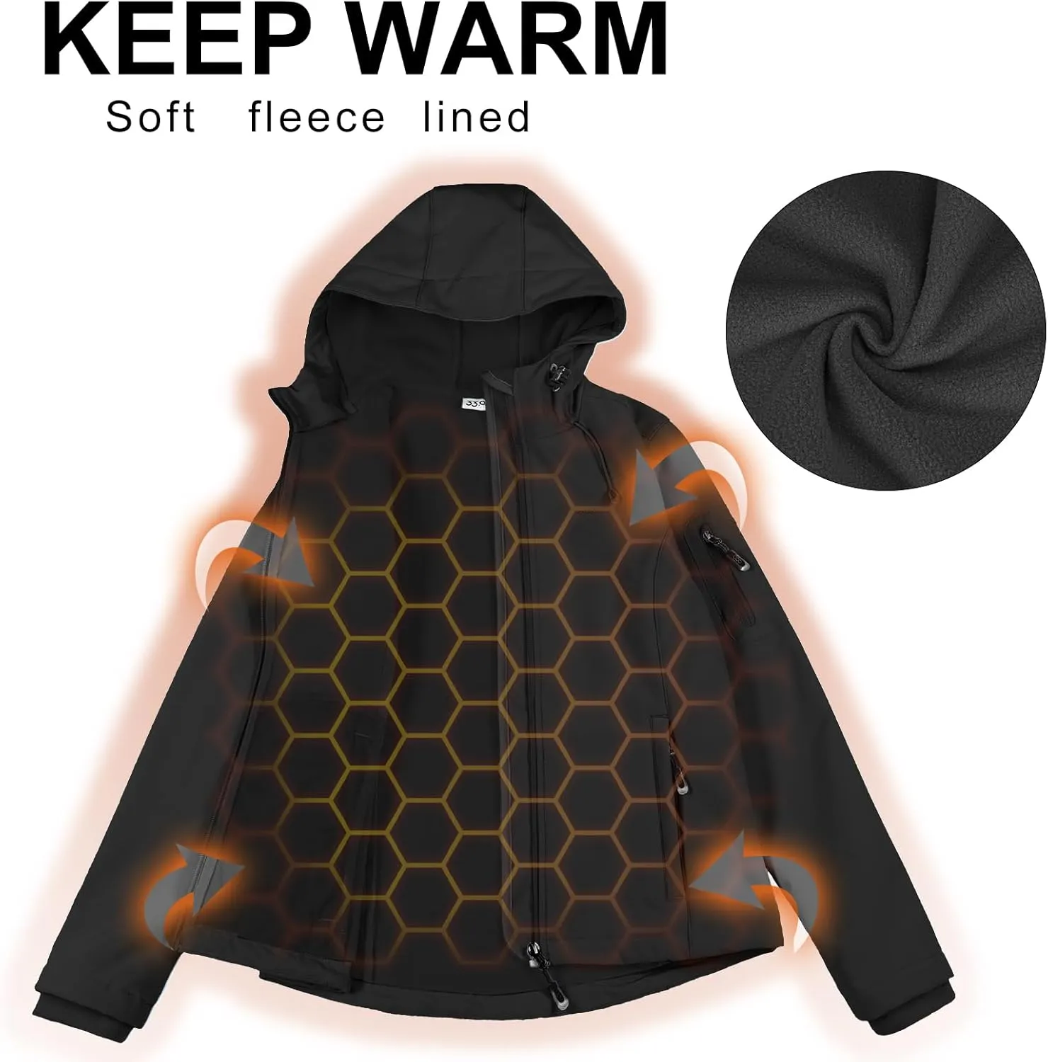 33,000ft Women's Softshell Jacket, Fleece Lined Warm Jacket Light Hooded Windproof Coat for Outdoor Hiking