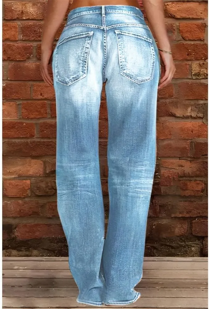 Akivide Women's Baggy Wide Leg Jeans Ripped Causal Loose Fit Boyfriend Distressed Straight Leg Denim Pants