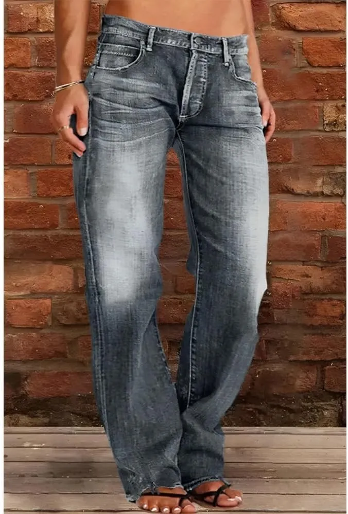 Akivide Women's Baggy Wide Leg Jeans Ripped Causal Loose Fit Boyfriend Distressed Straight Leg Denim Pants
