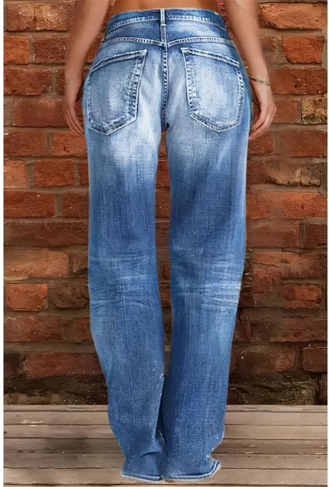 Akivide Women's Baggy Wide Leg Jeans Ripped Causal Loose Fit Boyfriend Distressed Straight Leg Denim Pants