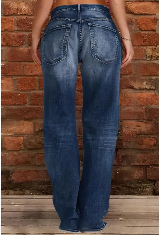 Akivide Women's Baggy Wide Leg Jeans Ripped Causal Loose Fit Boyfriend Distressed Straight Leg Denim Pants