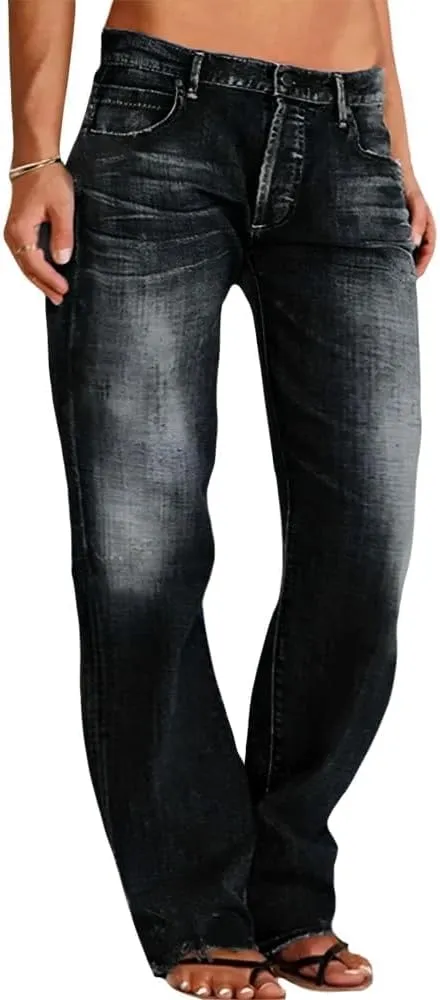 Akivide Women's Baggy Wide Leg Jeans Ripped Causal Loose Fit Boyfriend Distressed Straight Leg Denim Pants