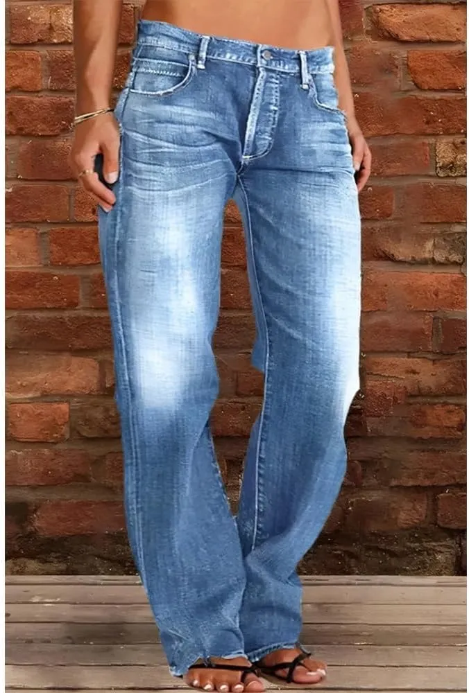 Akivide Women's Baggy Wide Leg Jeans Ripped Causal Loose Fit Boyfriend Distressed Straight Leg Denim Pants