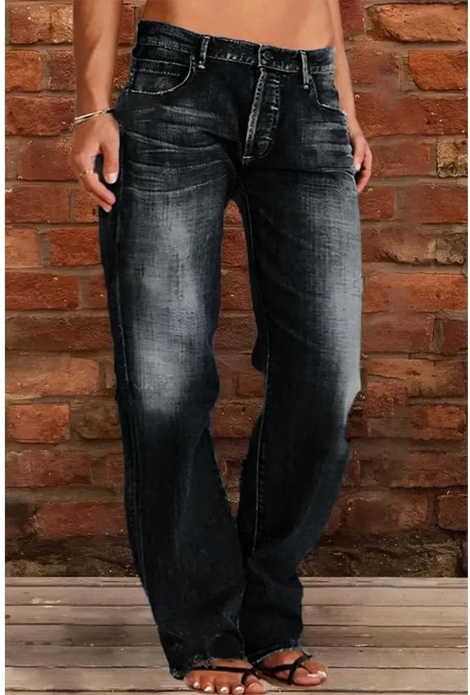 Akivide Women's Baggy Wide Leg Jeans Ripped Causal Loose Fit Boyfriend Distressed Straight Leg Denim Pants