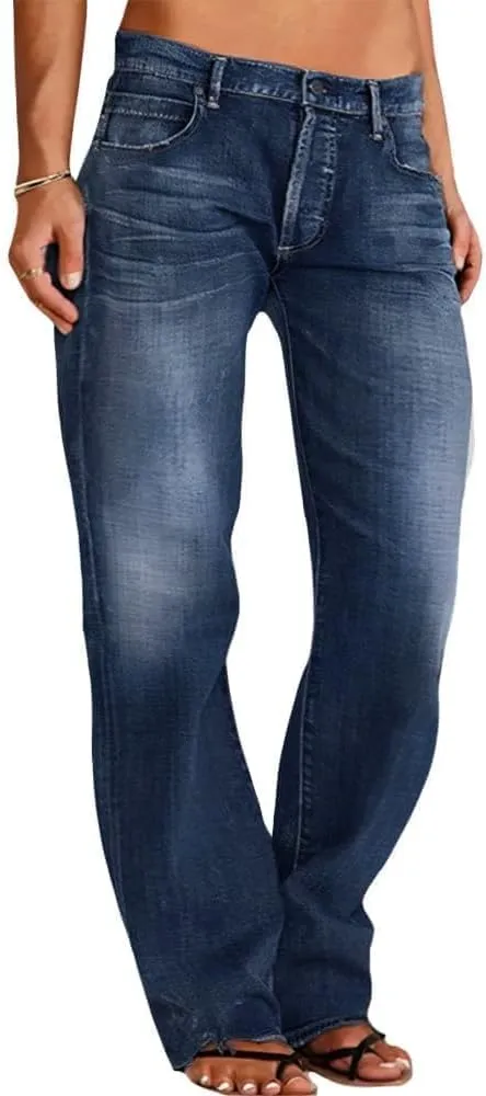 Akivide Women's Baggy Wide Leg Jeans Ripped Causal Loose Fit Boyfriend Distressed Straight Leg Denim Pants
