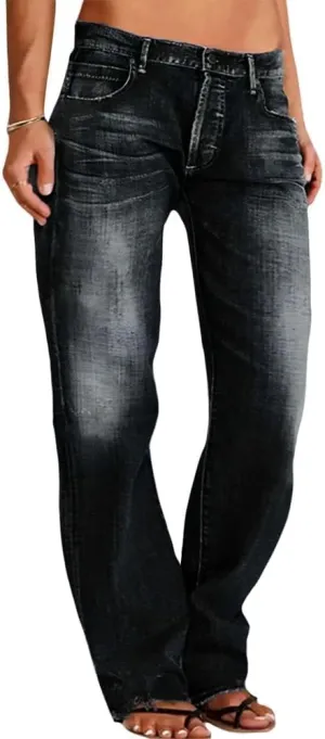 Akivide Women's Baggy Wide Leg Jeans Ripped Causal Loose Fit Boyfriend Distressed Straight Leg Denim Pants