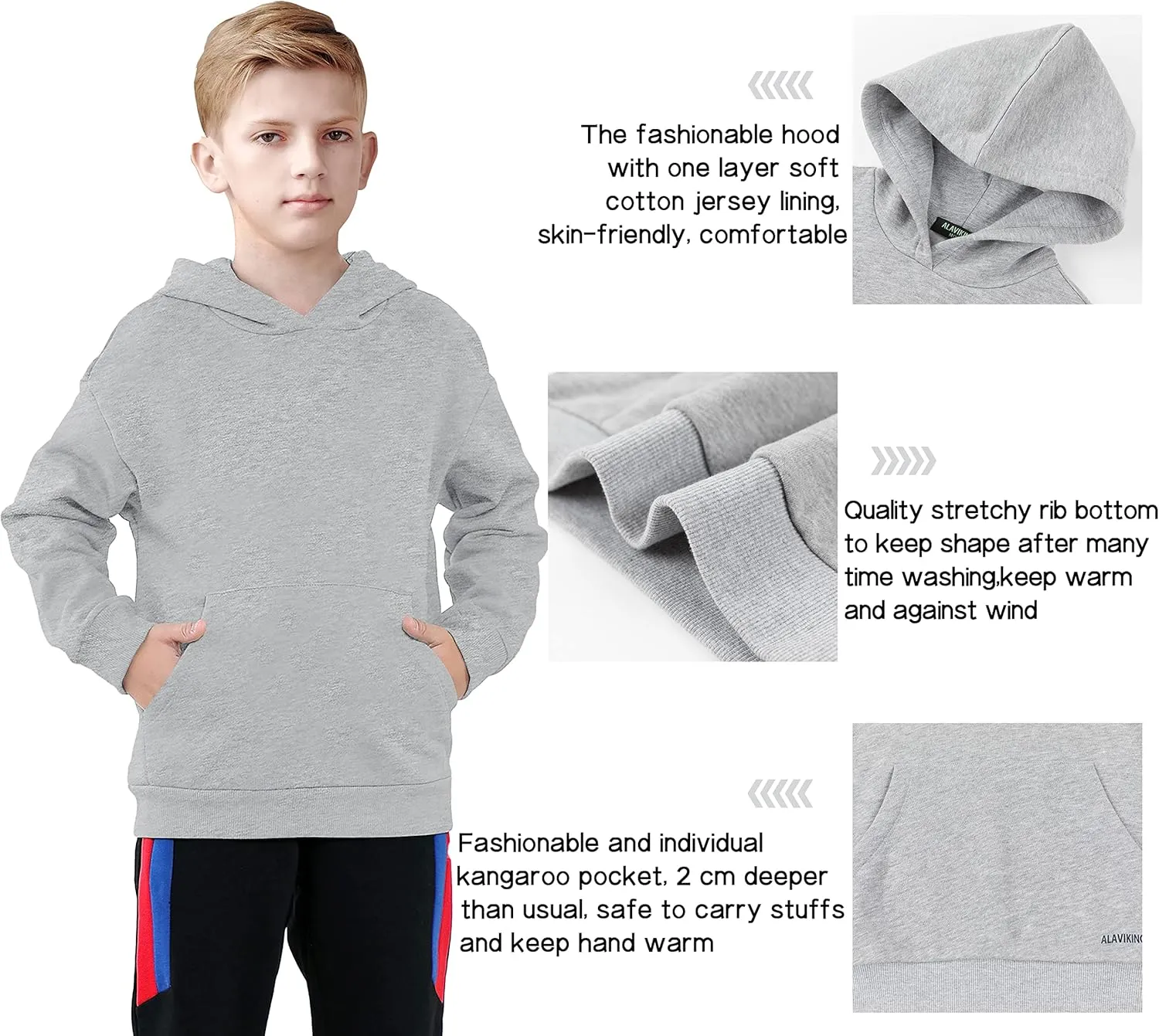 ALAVIKING Kids Soft Brushed Fleece Hooded Sweatshirts Active Pullover Hoodie for Boys and Girls 3-12 Years