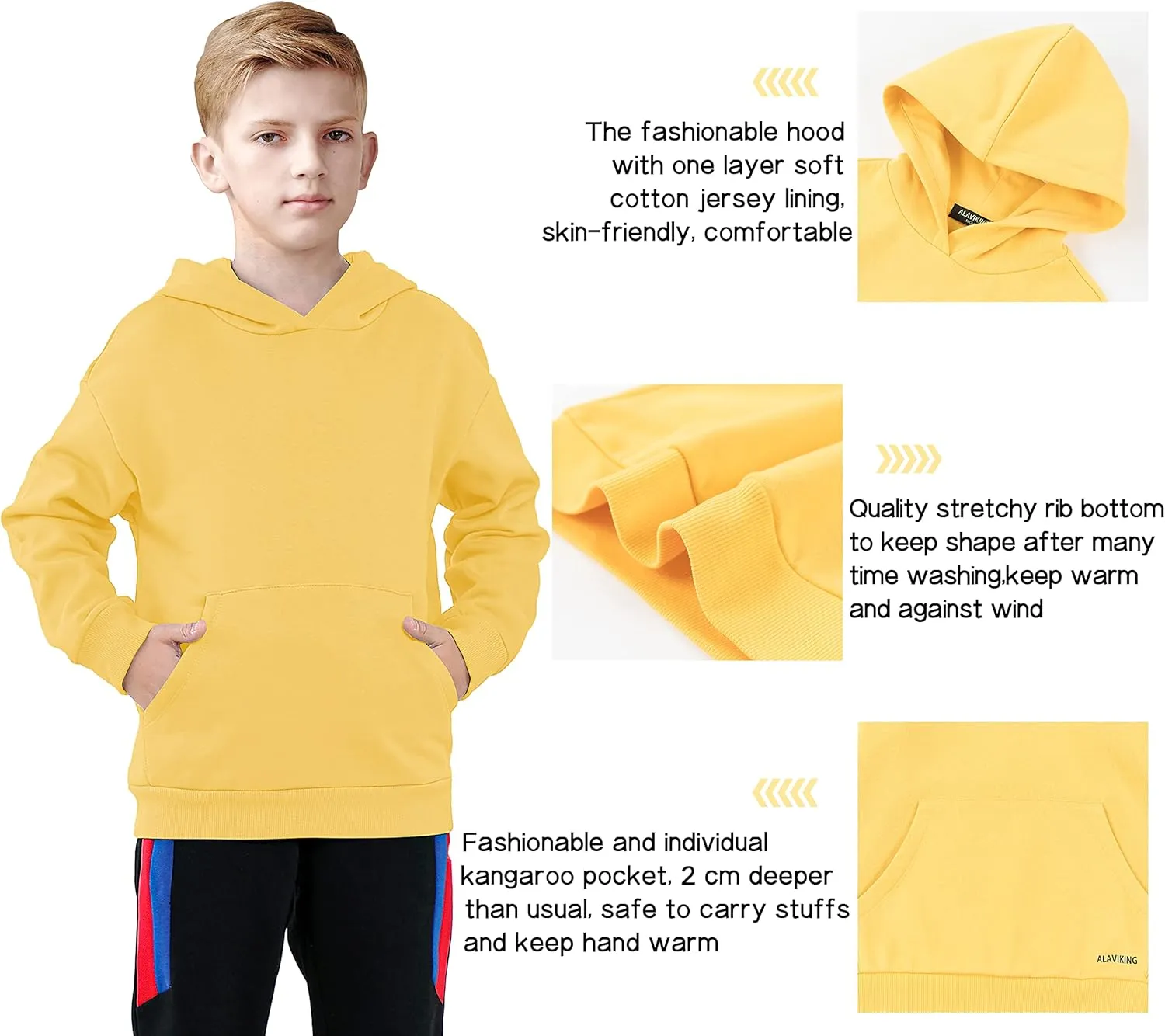 ALAVIKING Kids Soft Brushed Fleece Hooded Sweatshirts Active Pullover Hoodie for Boys and Girls 3-12 Years