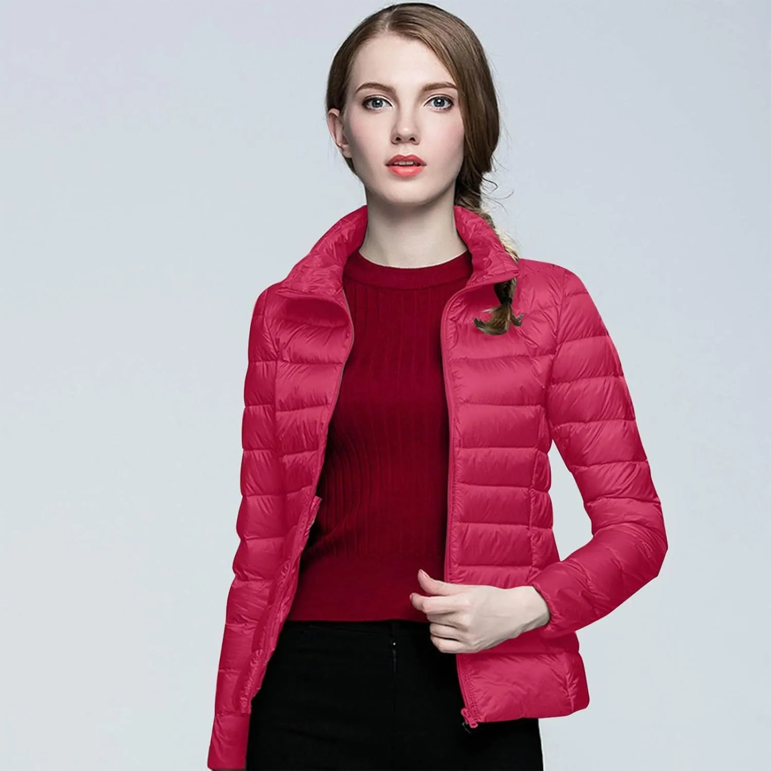Aniywn Light Jackets for Women Warm No Hood Down Jacket Packable Short Fall Jacket Zip Cardigan Winter Coats with Pockets