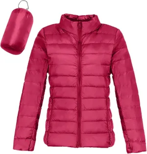 Aniywn Light Jackets for Women Warm No Hood Down Jacket Packable Short Fall Jacket Zip Cardigan Winter Coats with Pockets