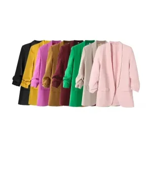 Ava Tailored Blazer  Bold Colour Statement Suit Jacket with Pleated Sleeves