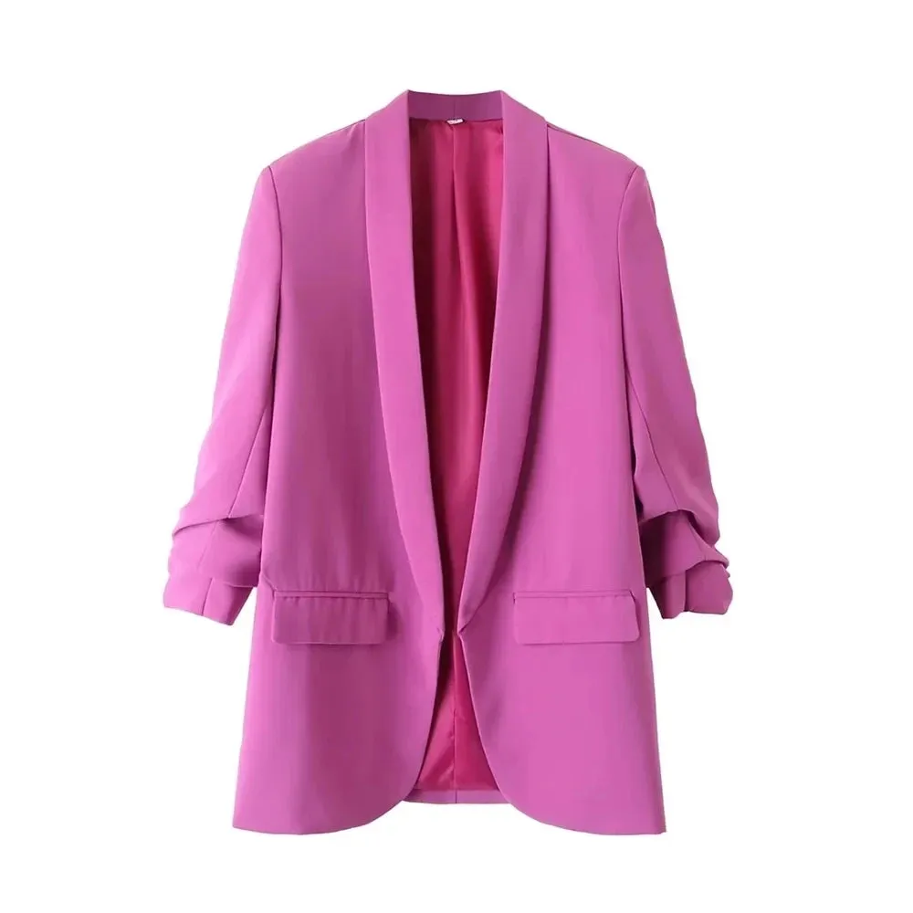 Ava Tailored Blazer  Bold Colour Statement Suit Jacket with Pleated Sleeves