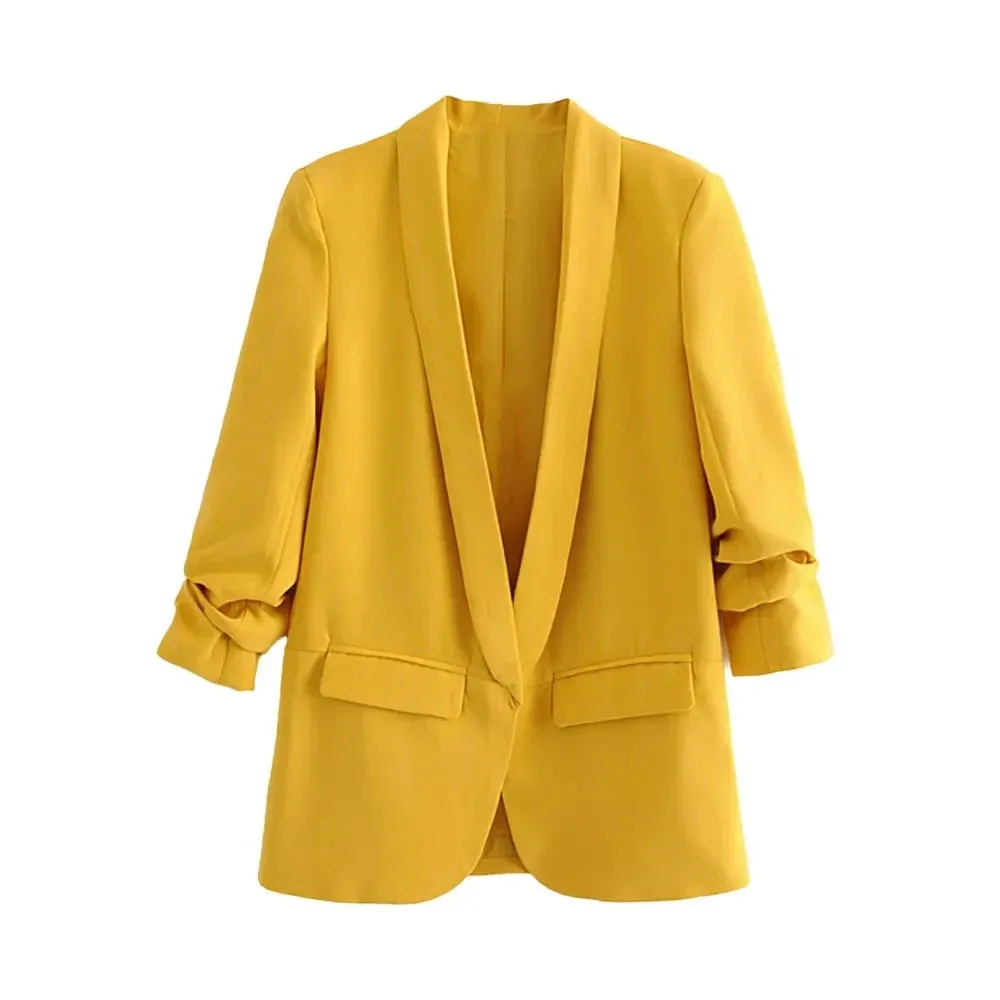 Ava Tailored Blazer  Bold Colour Statement Suit Jacket with Pleated Sleeves