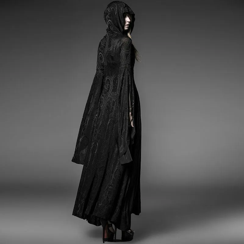 Black Sexy Oversized Hooded Gothic Trench Coats For Young Women