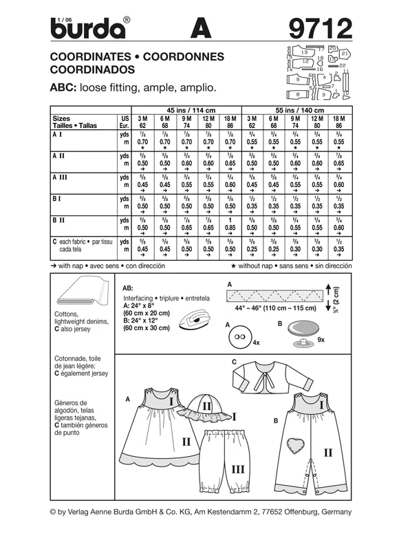 Burda 9712 Baby Girls' Dress and Hat Pattern