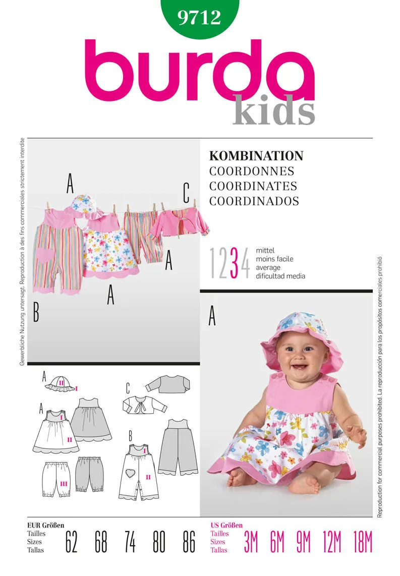 Burda 9712 Baby Girls' Dress and Hat Pattern