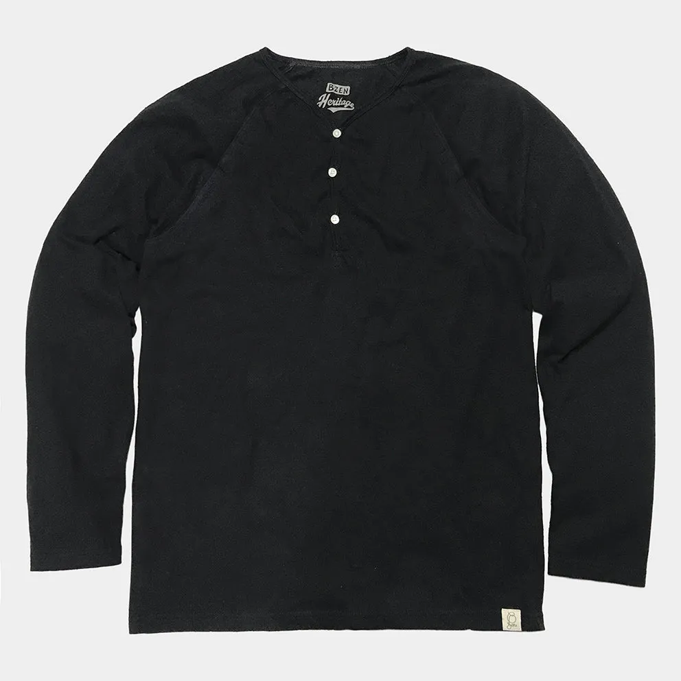 BZEN M.3089-EARL 3 REGULAR FIT LONG SLEEVE 3 BUTTON HENLEY NEPPY JERSEY-195GSM-E0 BLACK