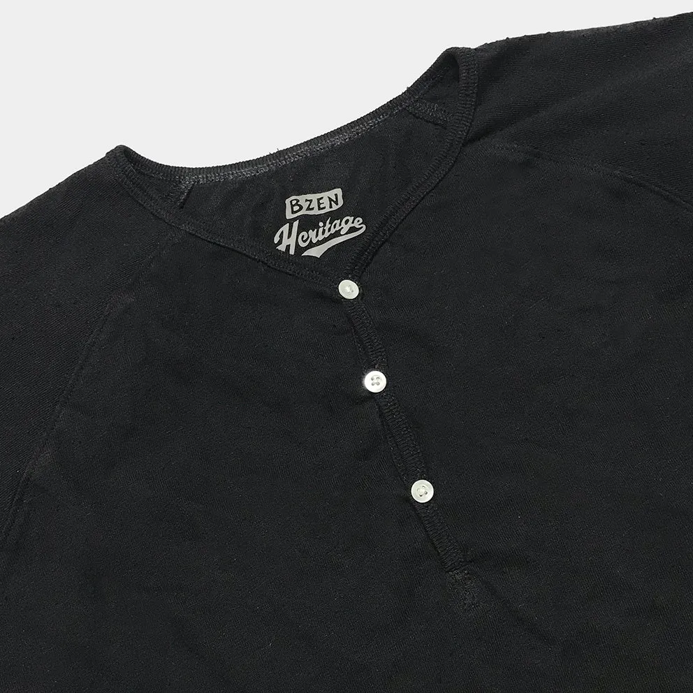 BZEN M.3089-EARL 3 REGULAR FIT LONG SLEEVE 3 BUTTON HENLEY NEPPY JERSEY-195GSM-E0 BLACK