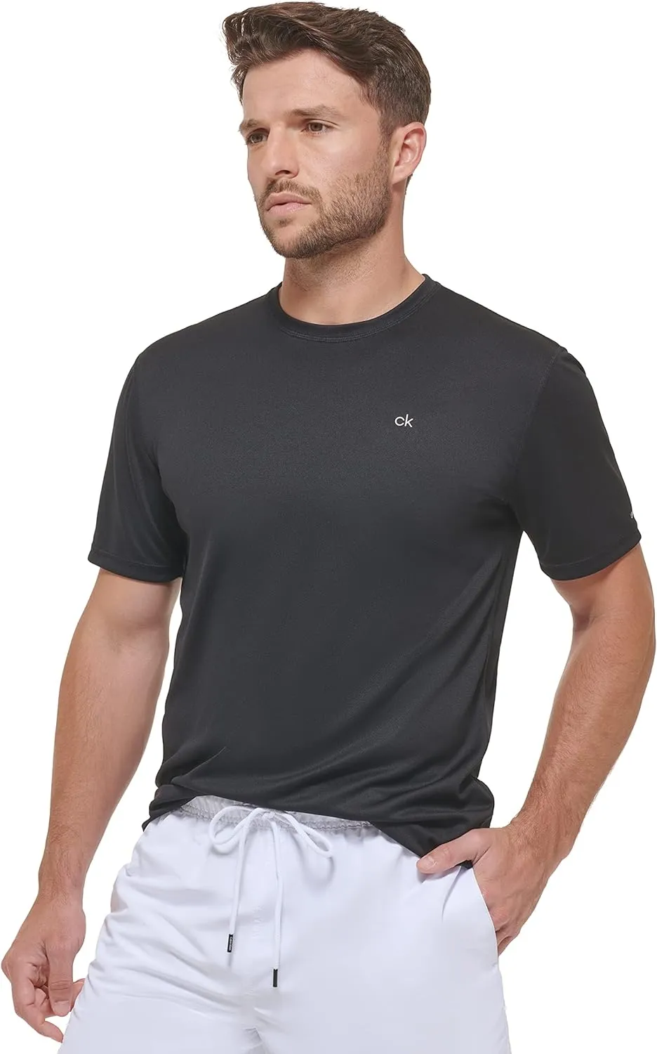 Calvin Klein Men's Standard Light Weight Quick Dry Short Sleeve 40  UPF Protection Active Top