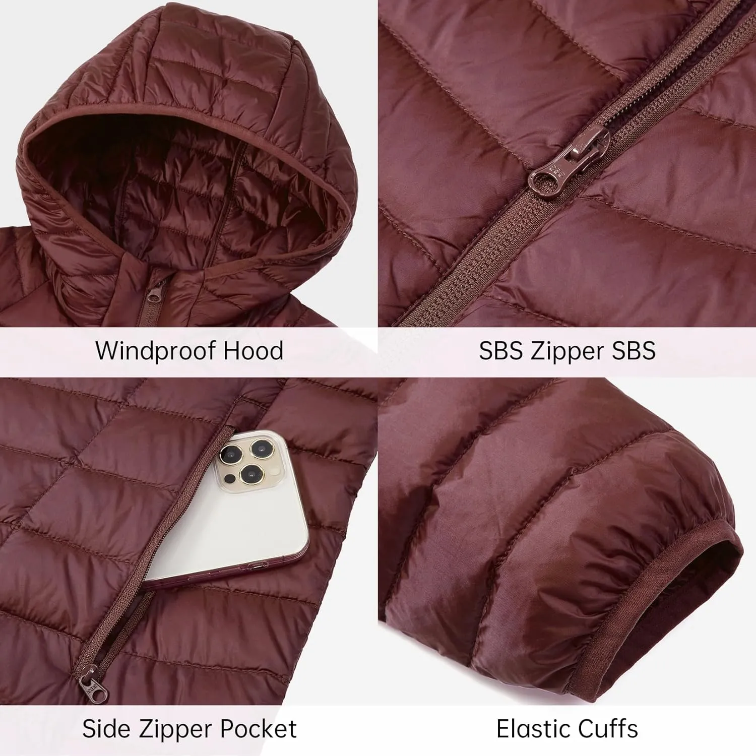 CAMELSPORTS Women's Down Jacket Hooded Winter Light Weight Short Puffer Coats Packable Warm Windproof Ladies Parka