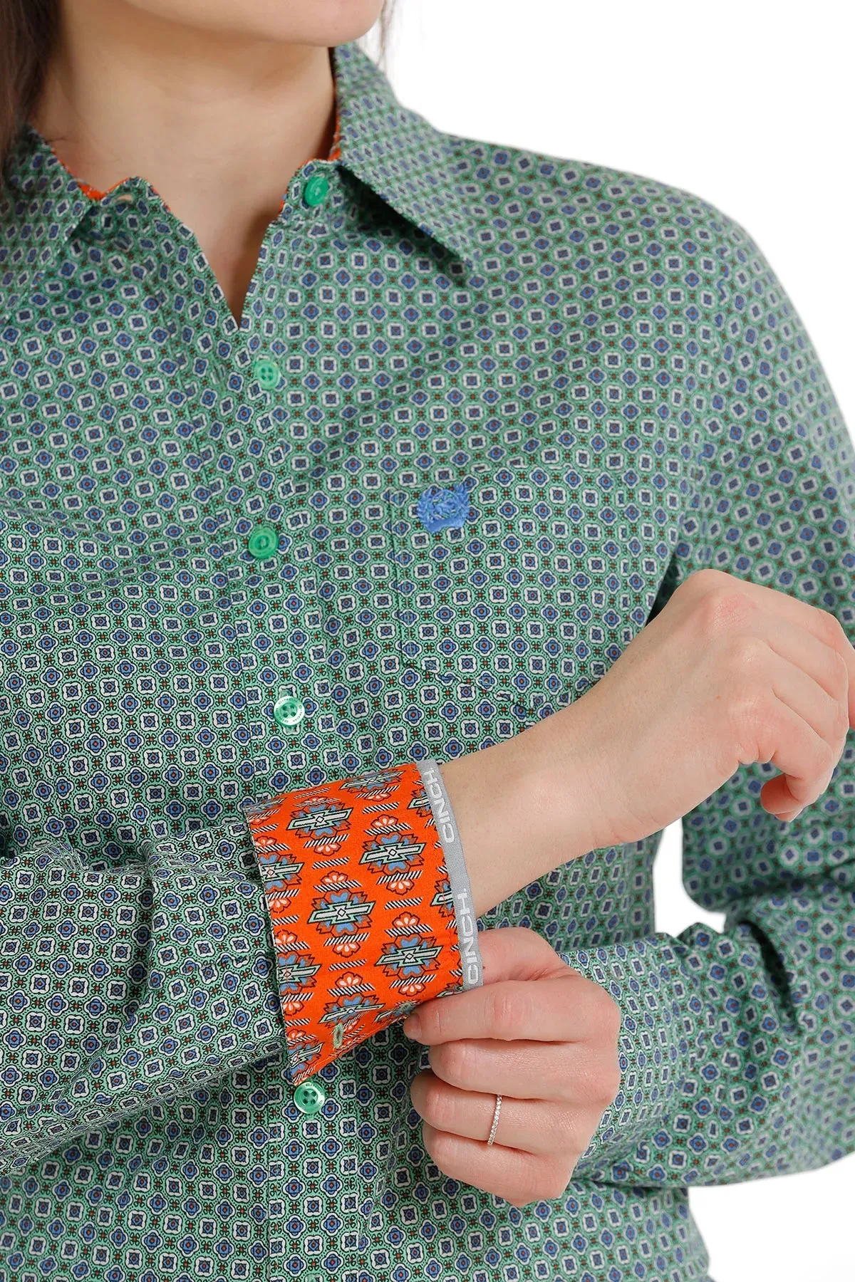 Cinch Women's Green Geometric Button Down Western Shirt