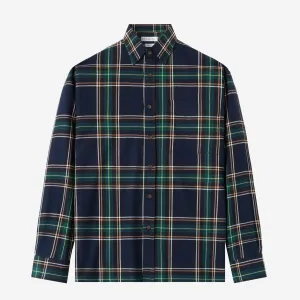 College Days Long Sleeve Plaid Shirt - Navy Green