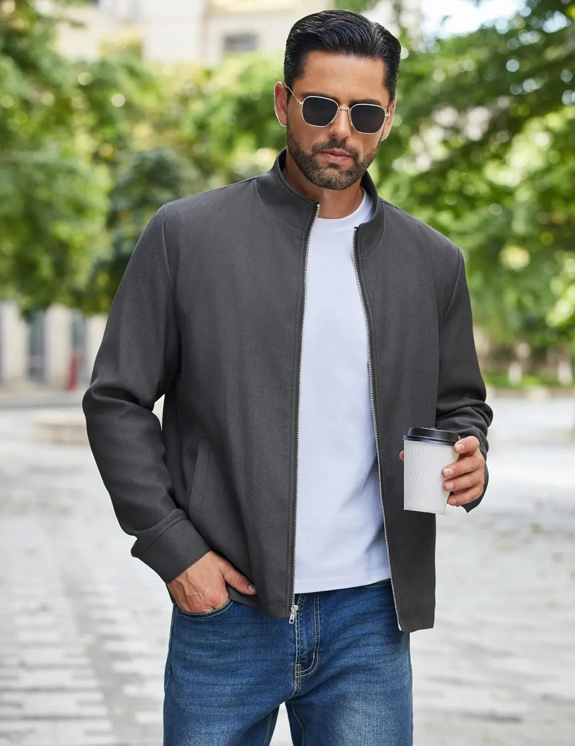 COOFANDY Men's Lightweight Zip Up Jacket Stand Collar Jacket Casual Light Golf Jackets with Pocket