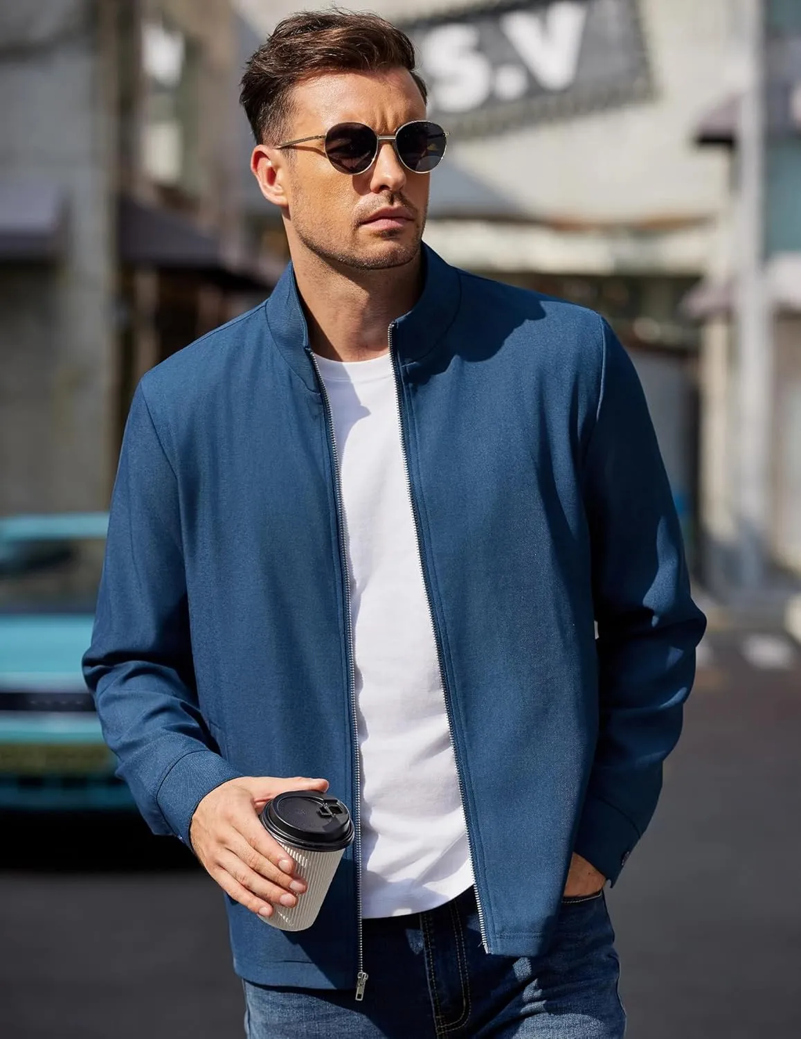COOFANDY Men's Lightweight Zip Up Jacket Stand Collar Jacket Casual Light Golf Jackets with Pocket