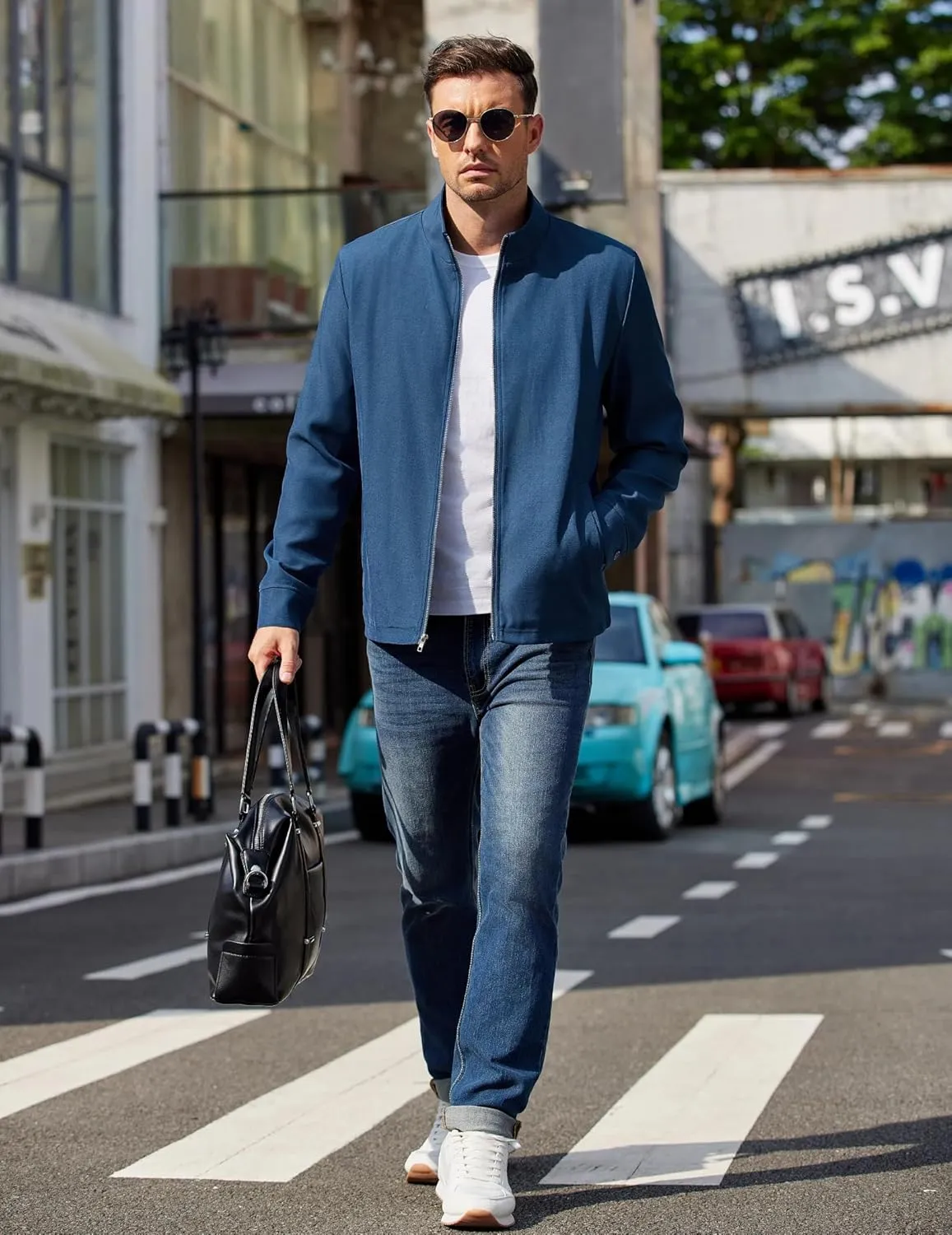 COOFANDY Men's Lightweight Zip Up Jacket Stand Collar Jacket Casual Light Golf Jackets with Pocket