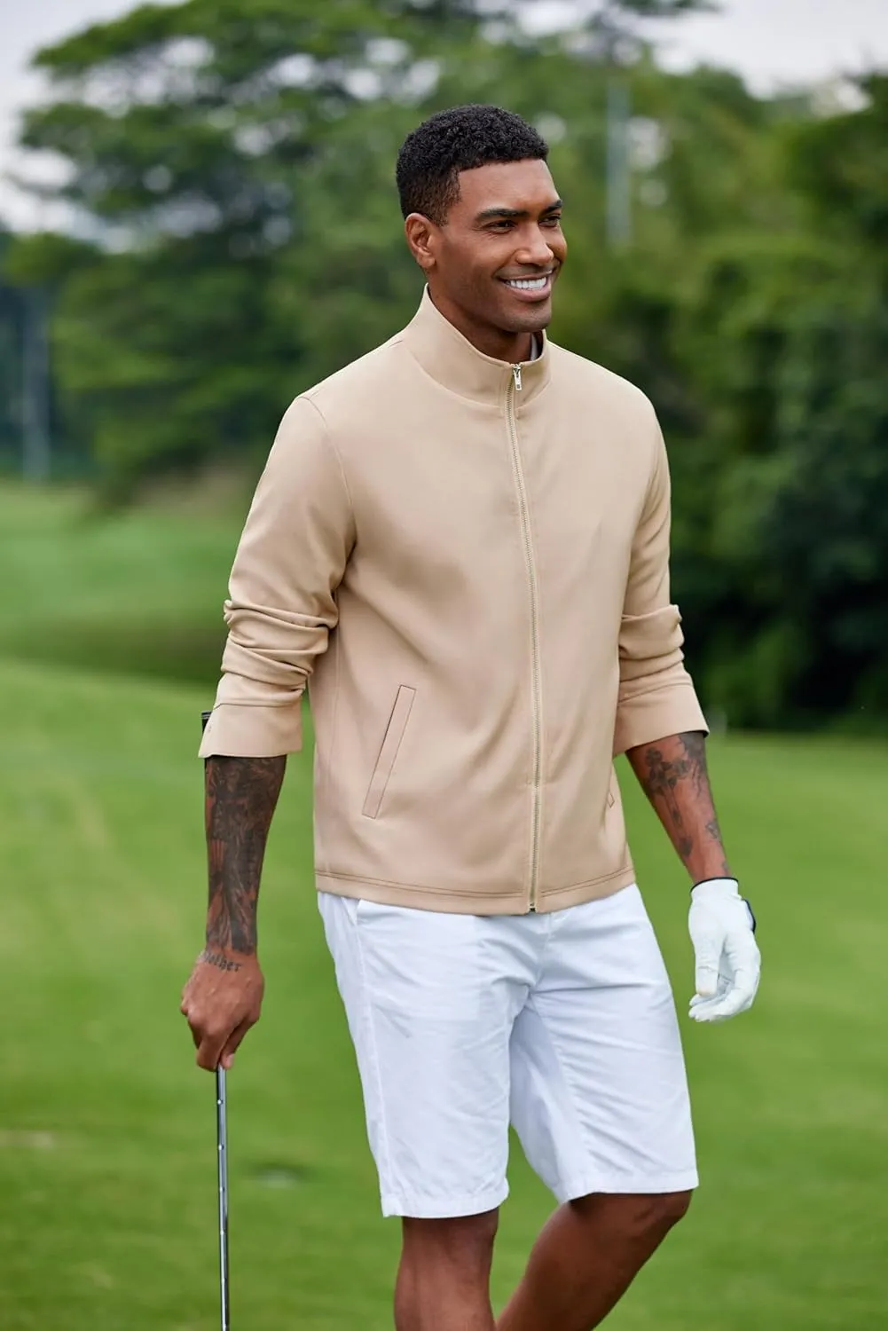 COOFANDY Men's Lightweight Zip Up Jacket Stand Collar Jacket Casual Light Golf Jackets with Pocket