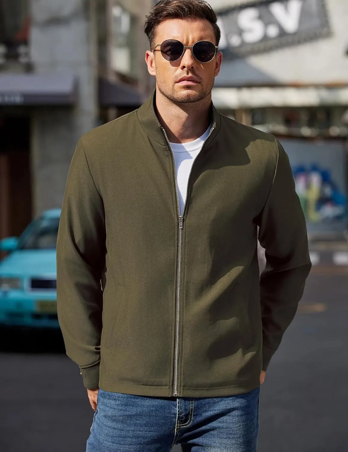COOFANDY Men's Lightweight Zip Up Jacket Stand Collar Jacket Casual Light Golf Jackets with Pocket
