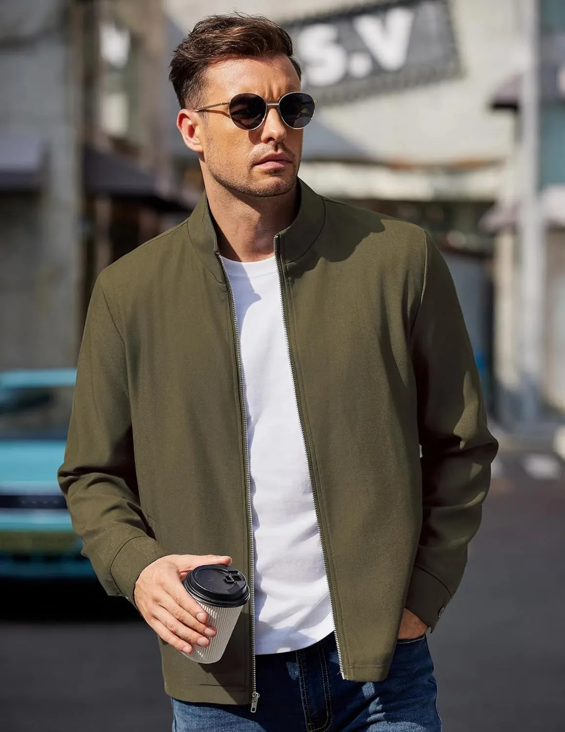 COOFANDY Men's Lightweight Zip Up Jacket Stand Collar Jacket Casual Light Golf Jackets with Pocket