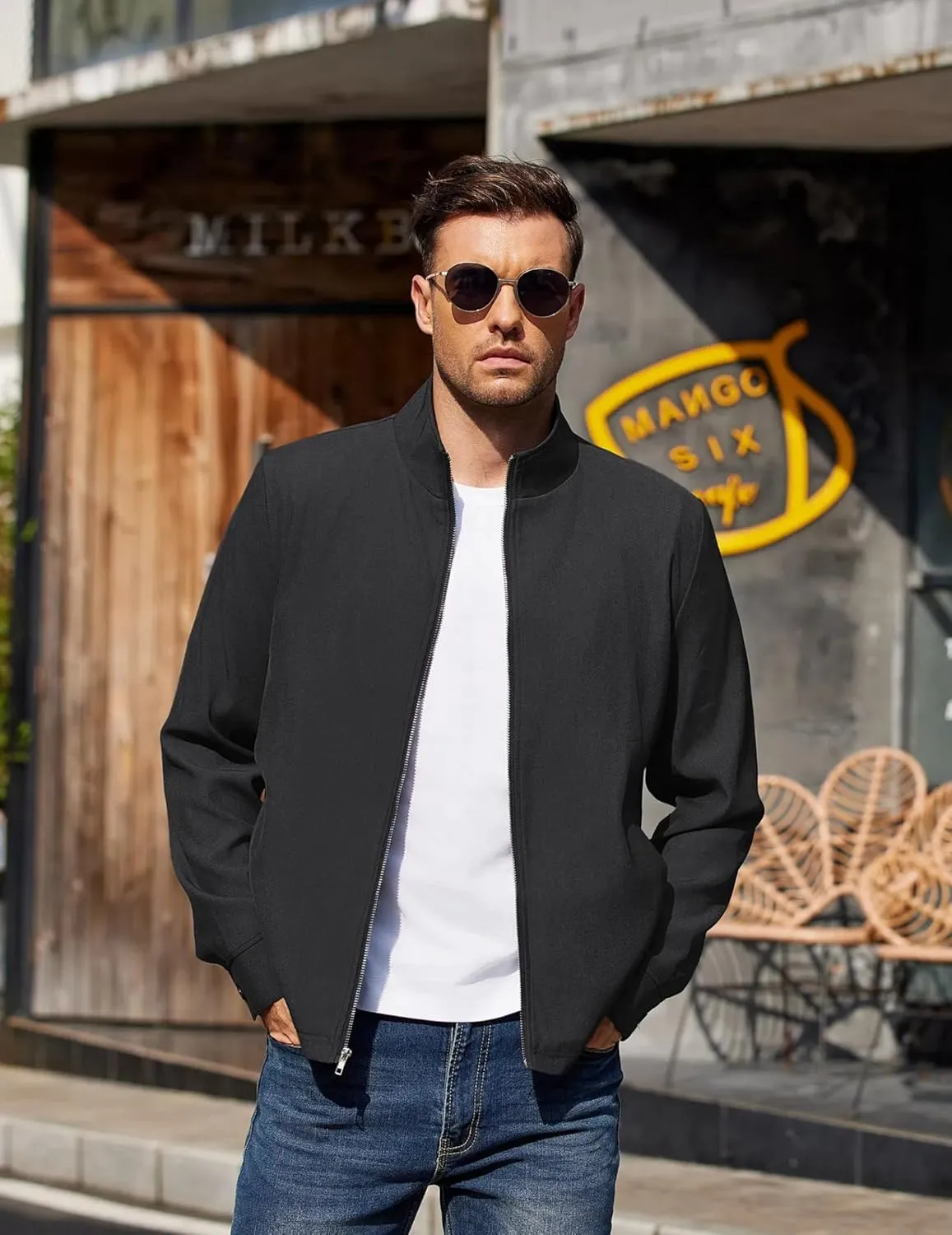 COOFANDY Men's Lightweight Zip Up Jacket Stand Collar Jacket Casual Light Golf Jackets with Pocket
