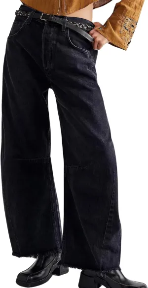 ebossy Barrel Jeans for Women Ripped Distressed High Waist Y2K Wide Leg Frayed Hem Denim Pant Harem Trousers