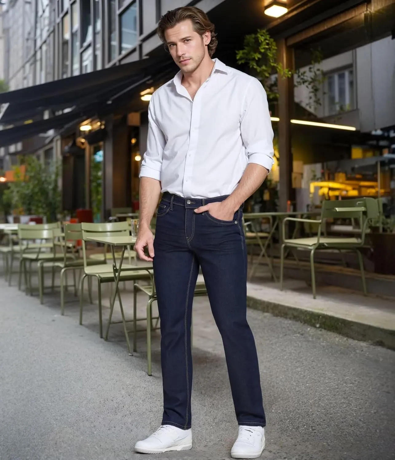 ETHANOL Men's Slim Hyper Stretch Classic Straight Leg Denim Jeans
