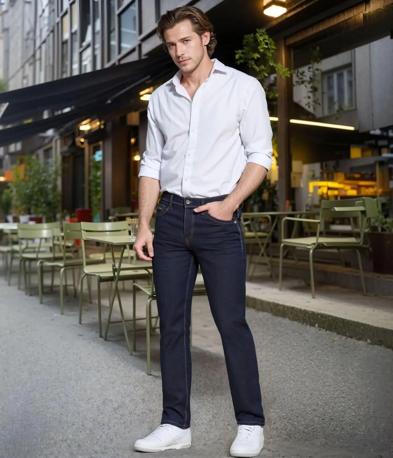 ETHANOL Men's Slim Hyper Stretch Classic Straight Leg Denim Jeans