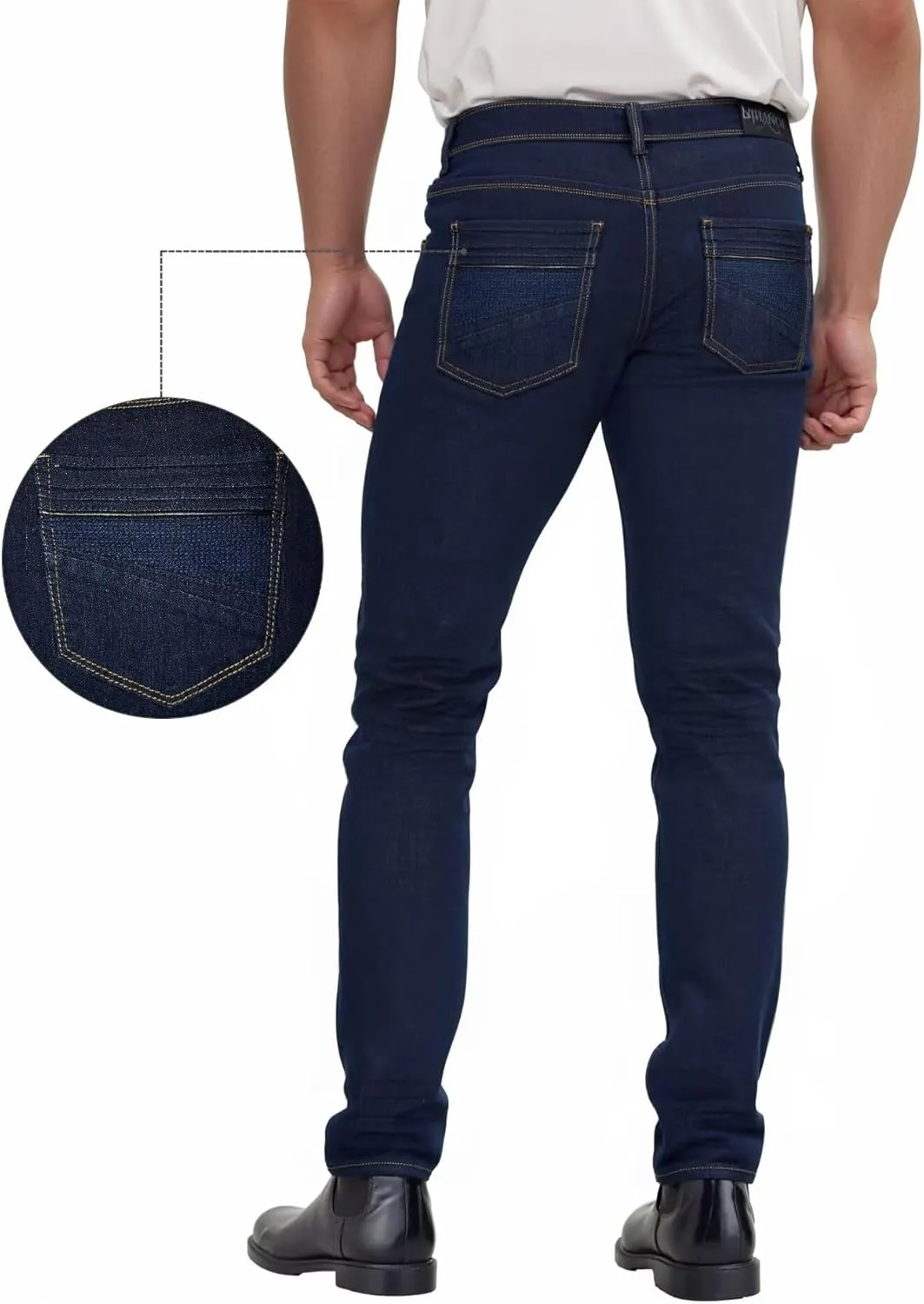 ETHANOL Men's Slim Hyper Stretch Classic Straight Leg Denim Jeans