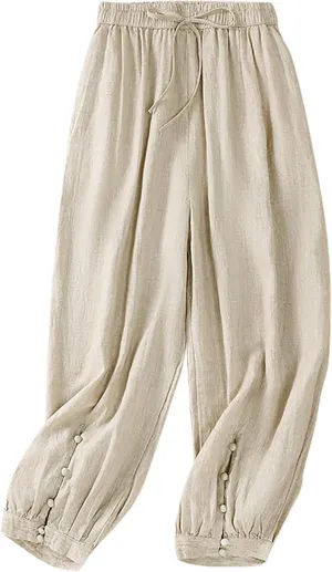 FZYLQY Cotton Linen Pants Women Wide Leg Hight Waisted Palazzo Pants Loose Fit Elastic Waist Summer Dressy Casual Trousers