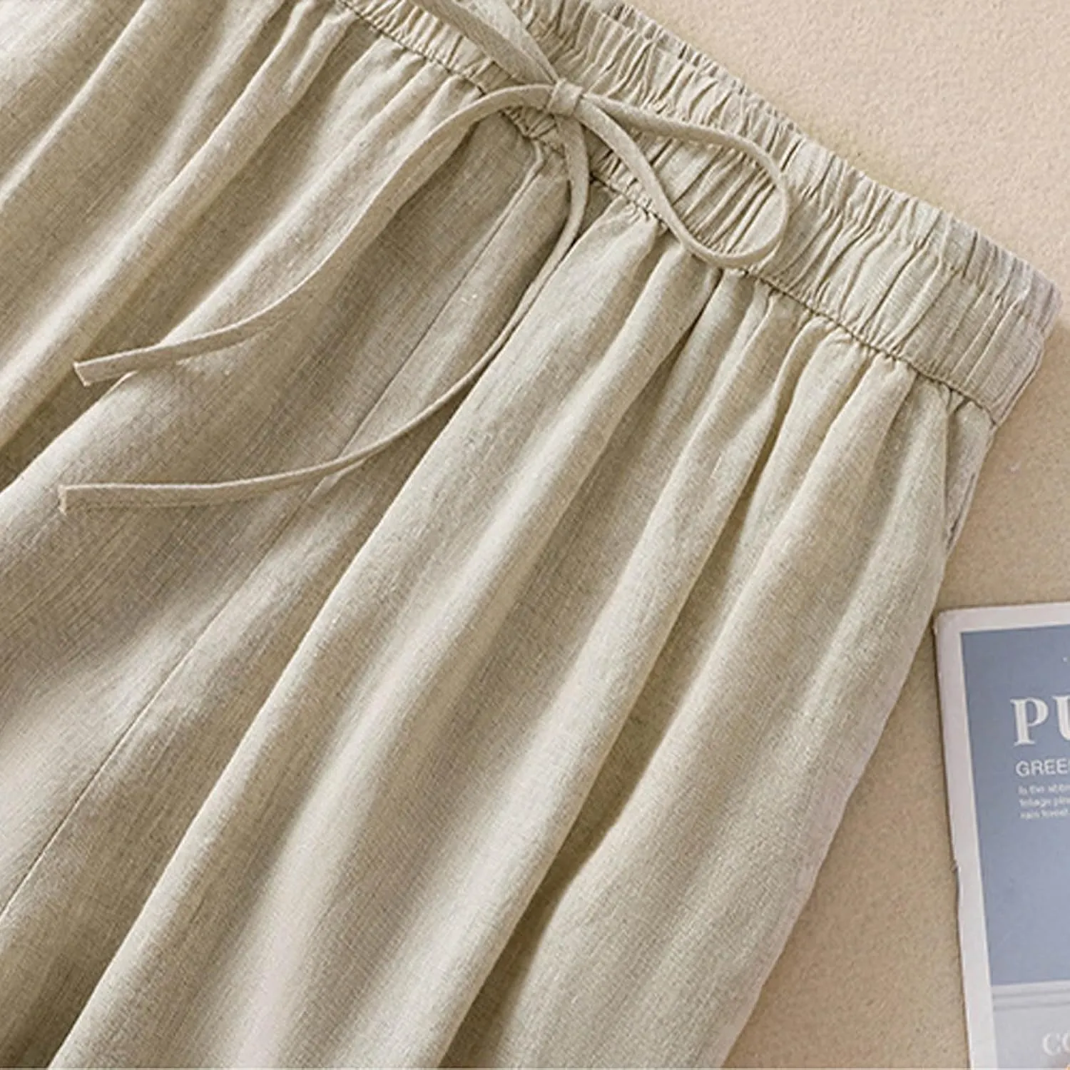 FZYLQY Cotton Linen Pants Women Wide Leg Hight Waisted Palazzo Pants Loose Fit Elastic Waist Summer Dressy Casual Trousers