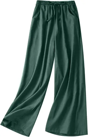 FZYLQY Womens Palazzo Pants Elastic High Waisted Casual Pants Summer Linen Wide Leg Lounge Trousers Yoga Sporty Joggers