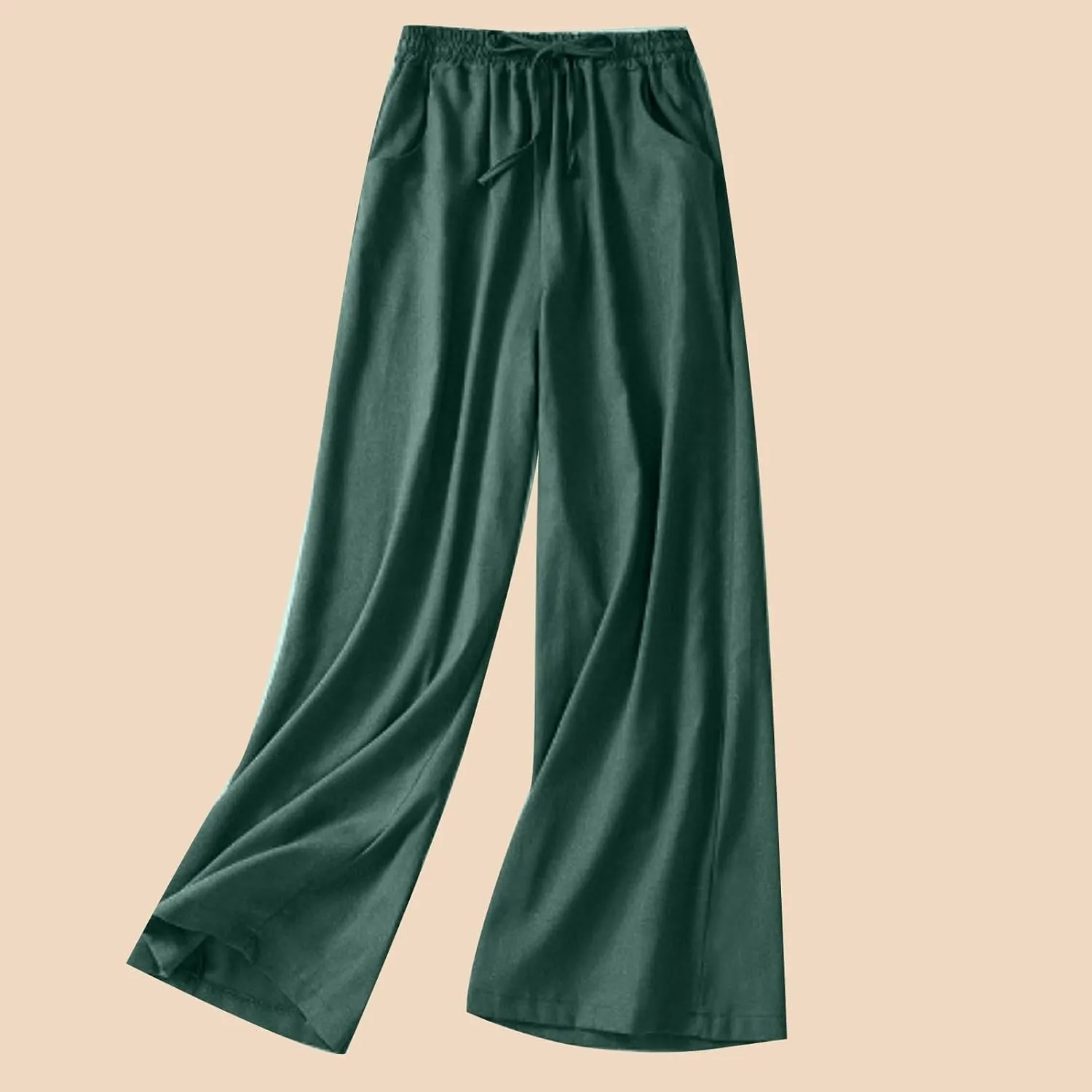 FZYLQY Womens Palazzo Pants Elastic High Waisted Casual Pants Summer Linen Wide Leg Lounge Trousers Yoga Sporty Joggers
