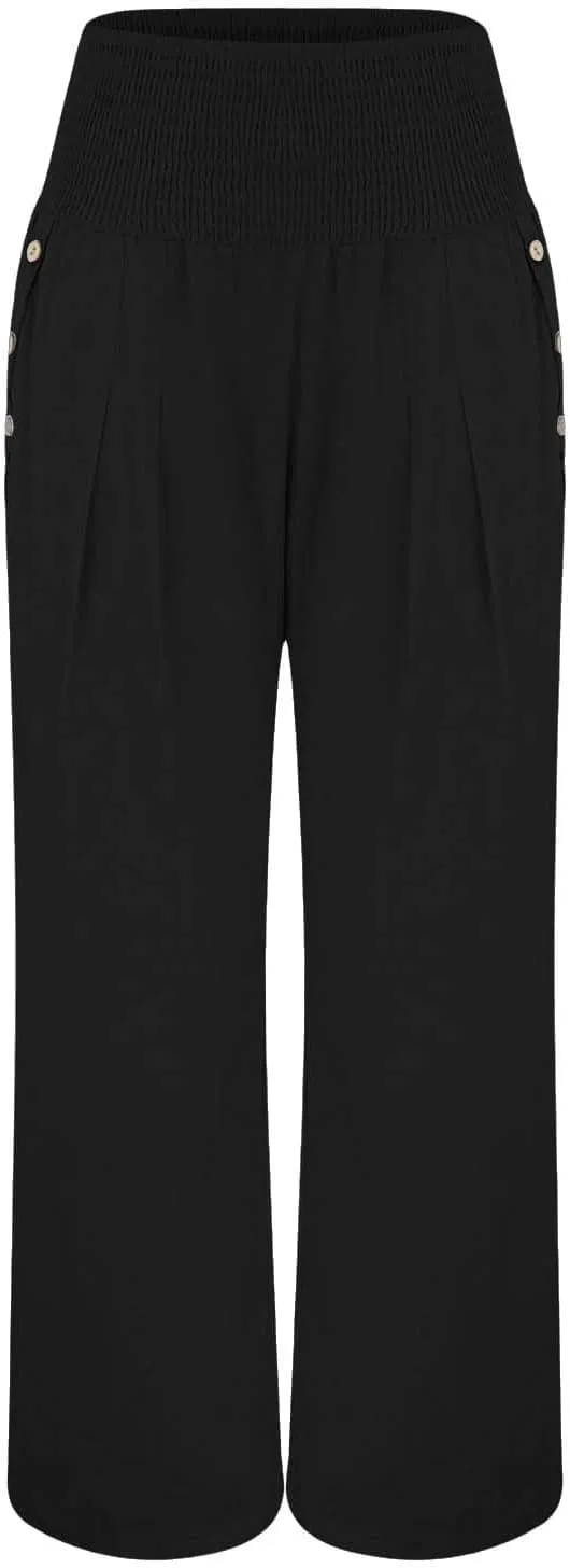 GOKKILRW Women Linen Palazzo Pants Summer Boho Wide Leg Slacks High Waist Flowy Casual Beachwear 2025 Travel Vacation Trouser
