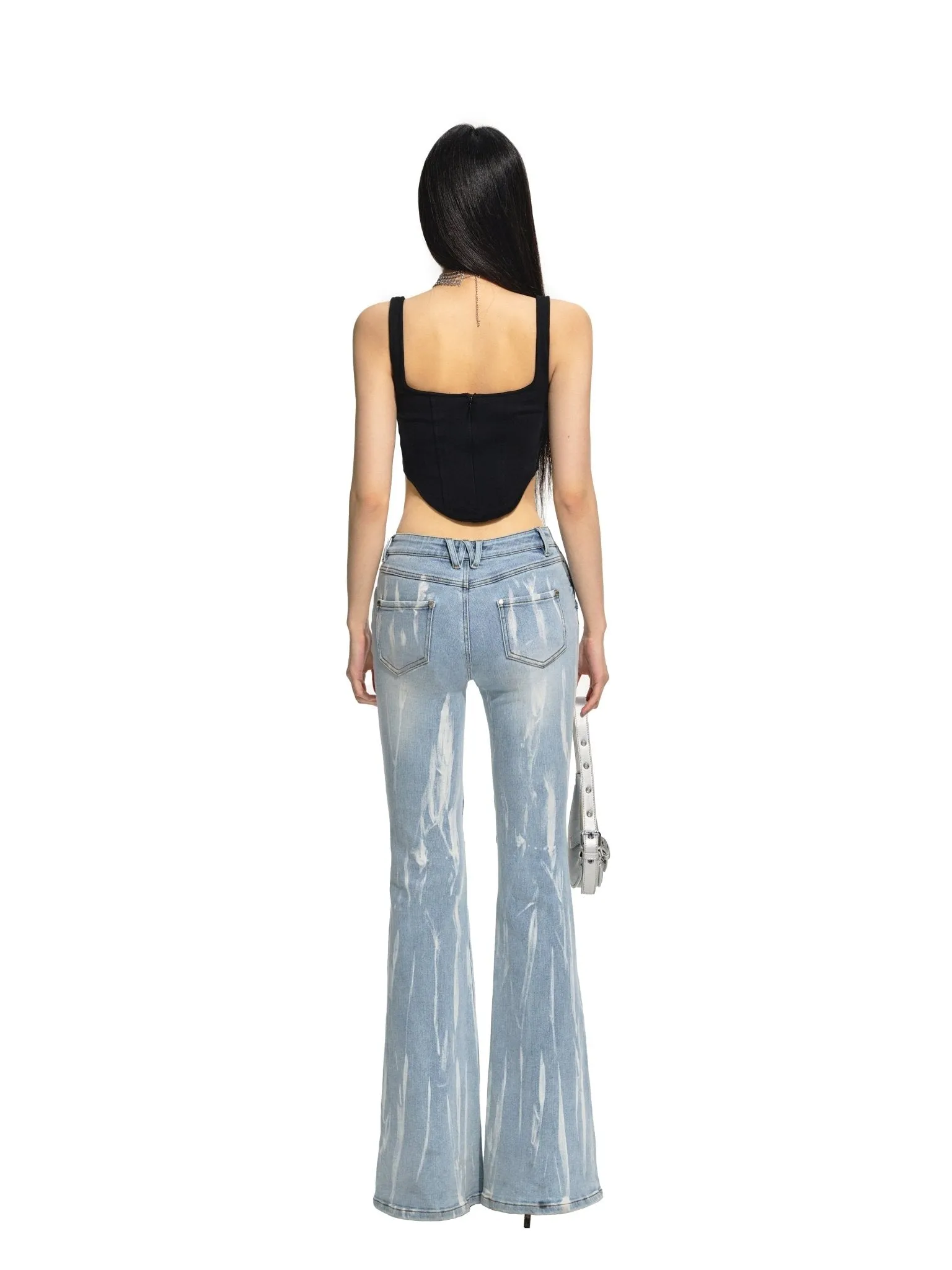 Gradient Tie Flower Hollow Out Slim Fit Jeans