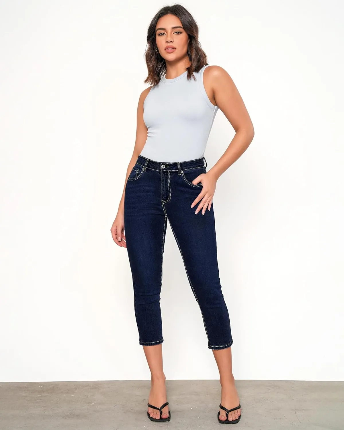 GRAPENT Capris Jeans for Women High Waisted Skinny Stretchy Denim Capri Pants Casual Cropped Jeggings Trousers