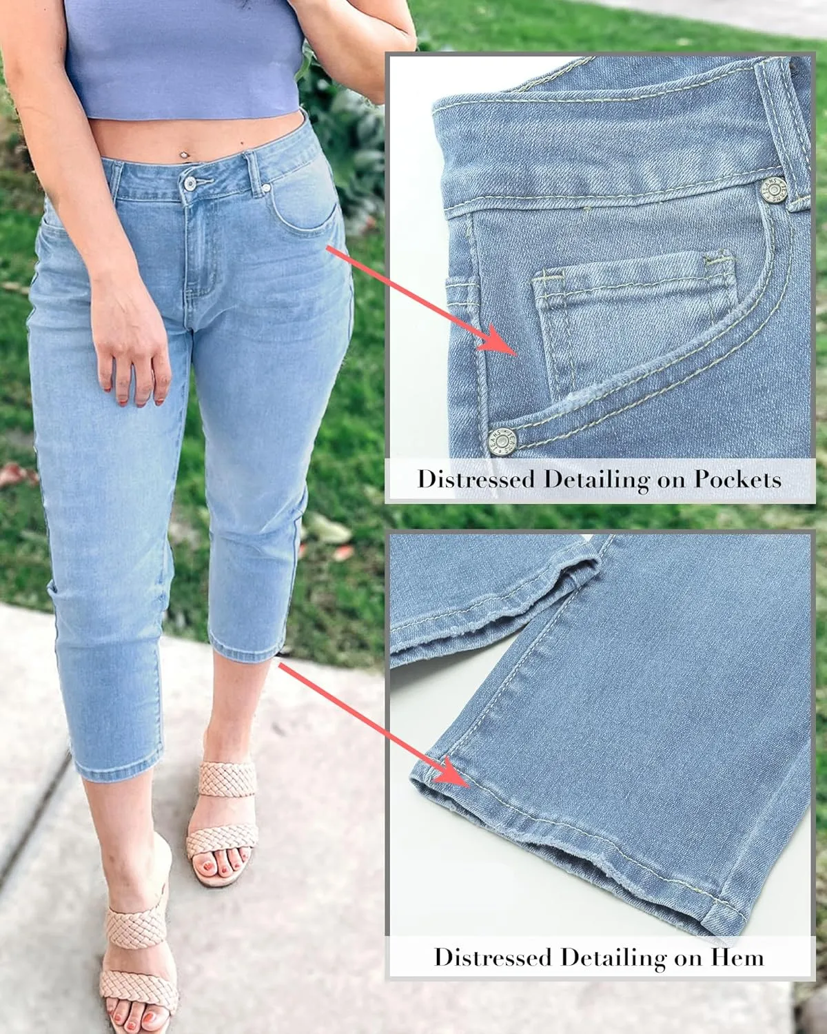 GRAPENT Capris Jeans for Women High Waisted Skinny Stretchy Denim Capri Pants Casual Cropped Jeggings Trousers