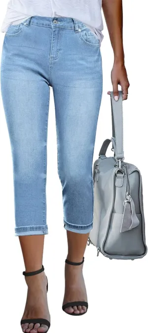 GRAPENT Capris Jeans for Women High Waisted Skinny Stretchy Denim Capri Pants Casual Cropped Jeggings Trousers
