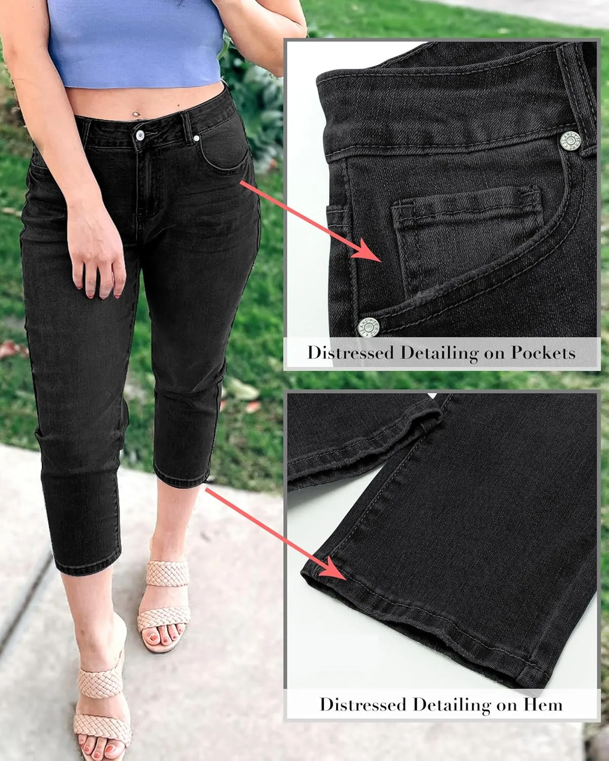 GRAPENT Capris Jeans for Women High Waisted Skinny Stretchy Denim Capri Pants Casual Cropped Jeggings Trousers